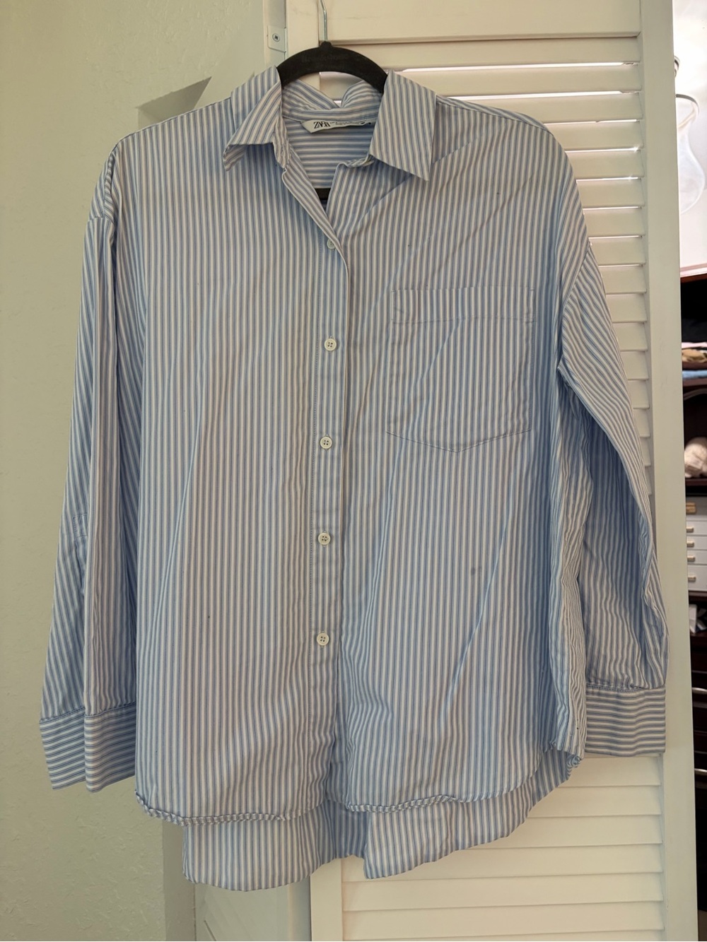 Zara Light Blue and White Striped Dress Shirt